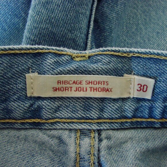 Levi's Ribcage Shorts Authentic Denim Jean Frayed Raw Hem Button Front Size 30 - Picture 2 of 15